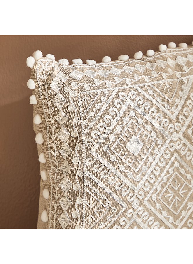 Home Box Embroidered Medallion Cushion 40x40 cm Beige - Image 2